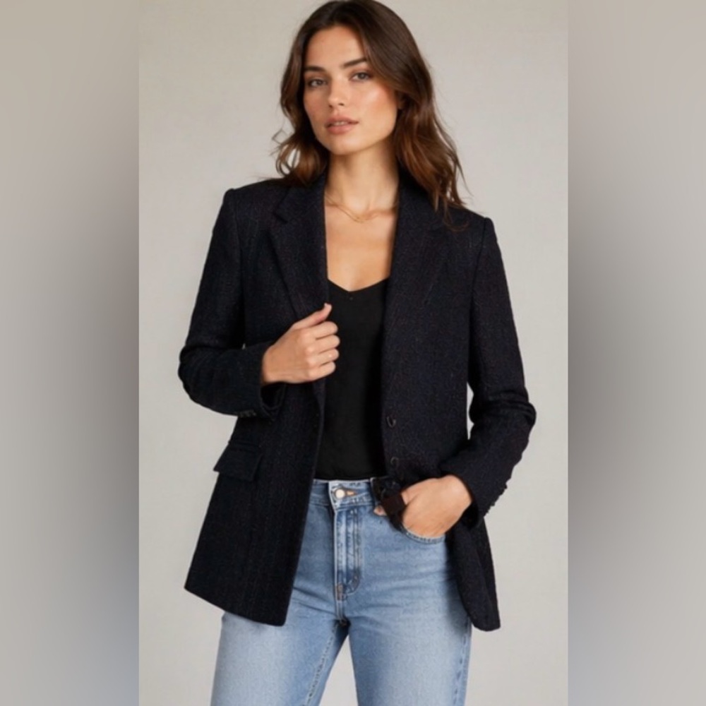 Blue Textured Women's Blazer - Elegant Evening Jacket